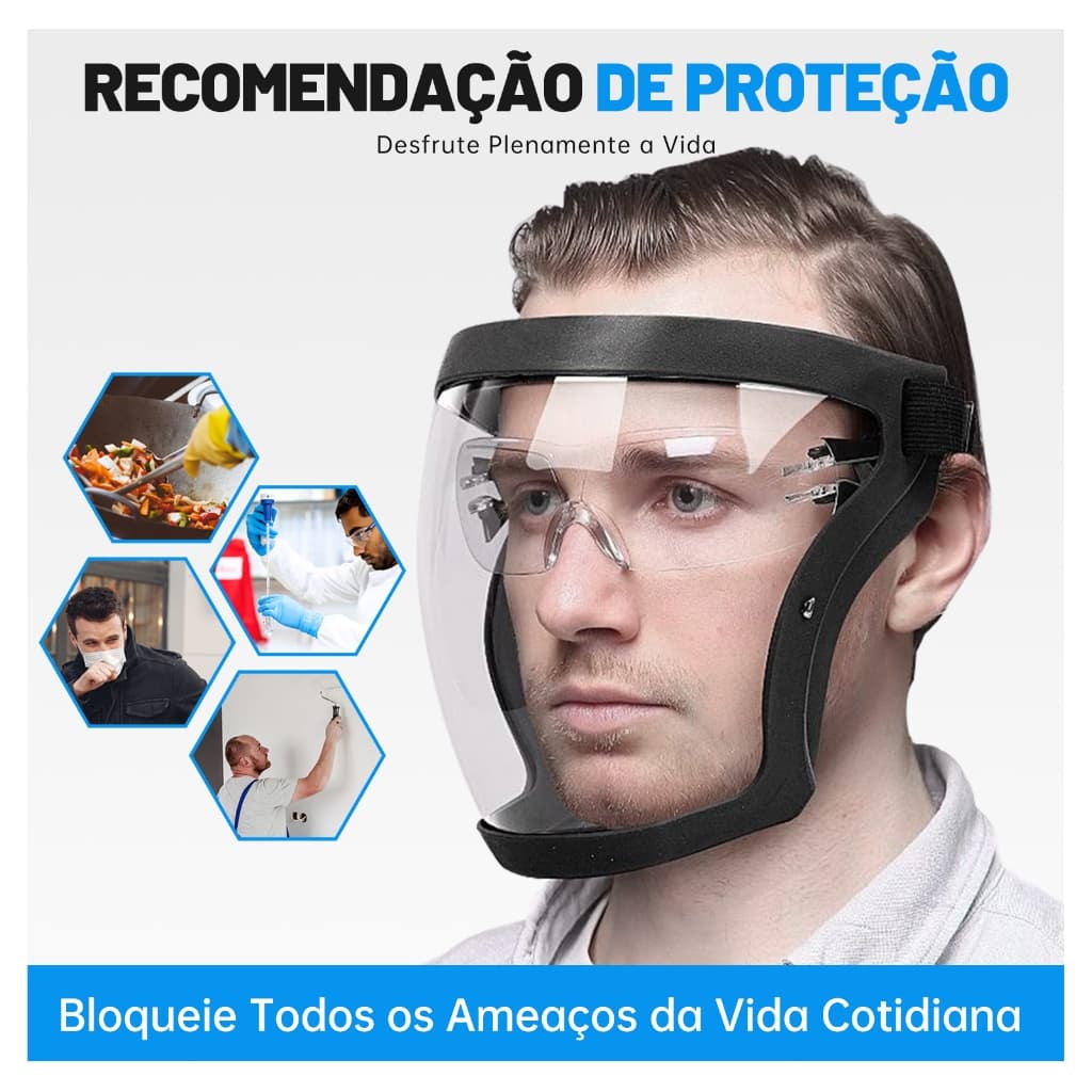 Máscara Facial de Proteção com Viseira PC e Filtro PM2.5 Anti Impacto para Obras, Marcenaria e Construção
