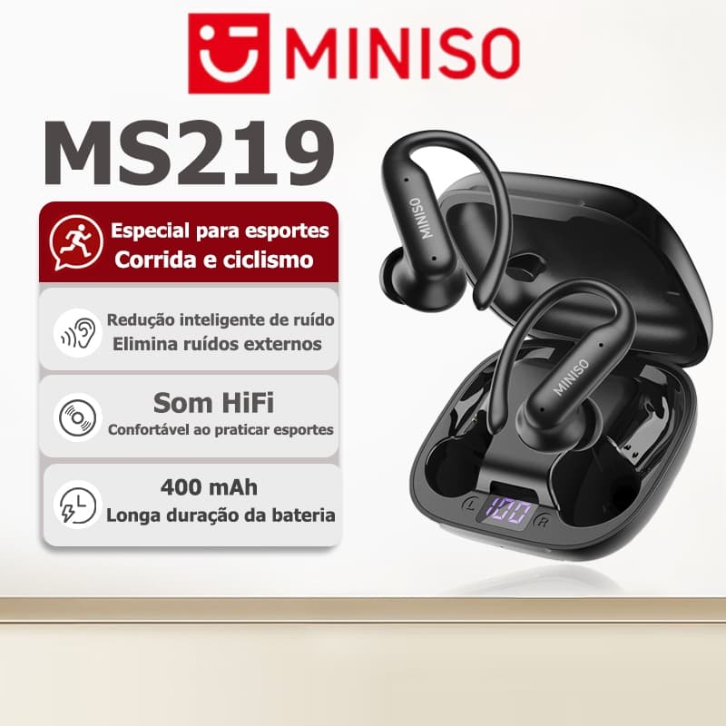 Fone Bluetooth MINISO MS219 exclusivo para esportes, ideal para escalada e corrida, Bluetooth 6.0, resistente à água IPX
