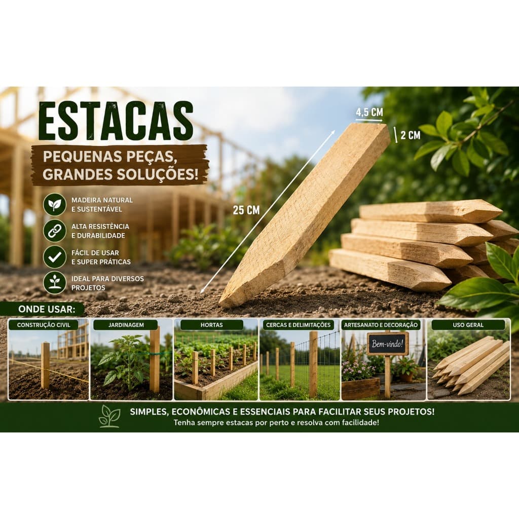 100pcs Estacas De Madeira Para Cerca Proteção Jardim