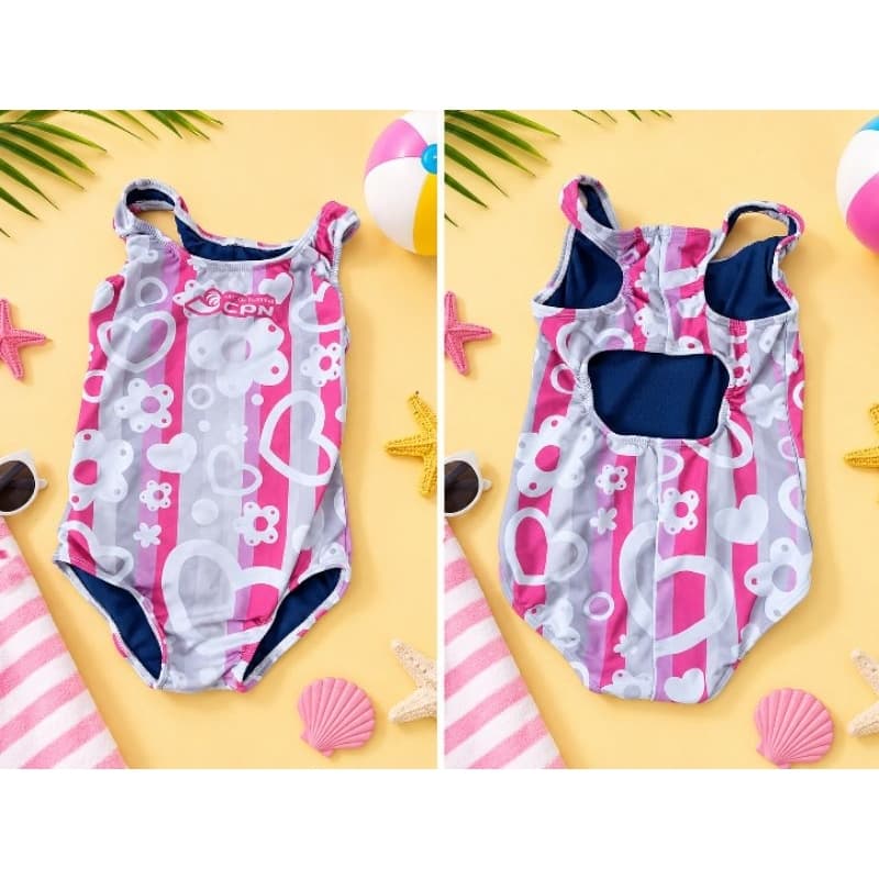Maiô Infantil Feminino Estampado Rosa Tam 4 Moda Praia Criança Fofo Poliamida