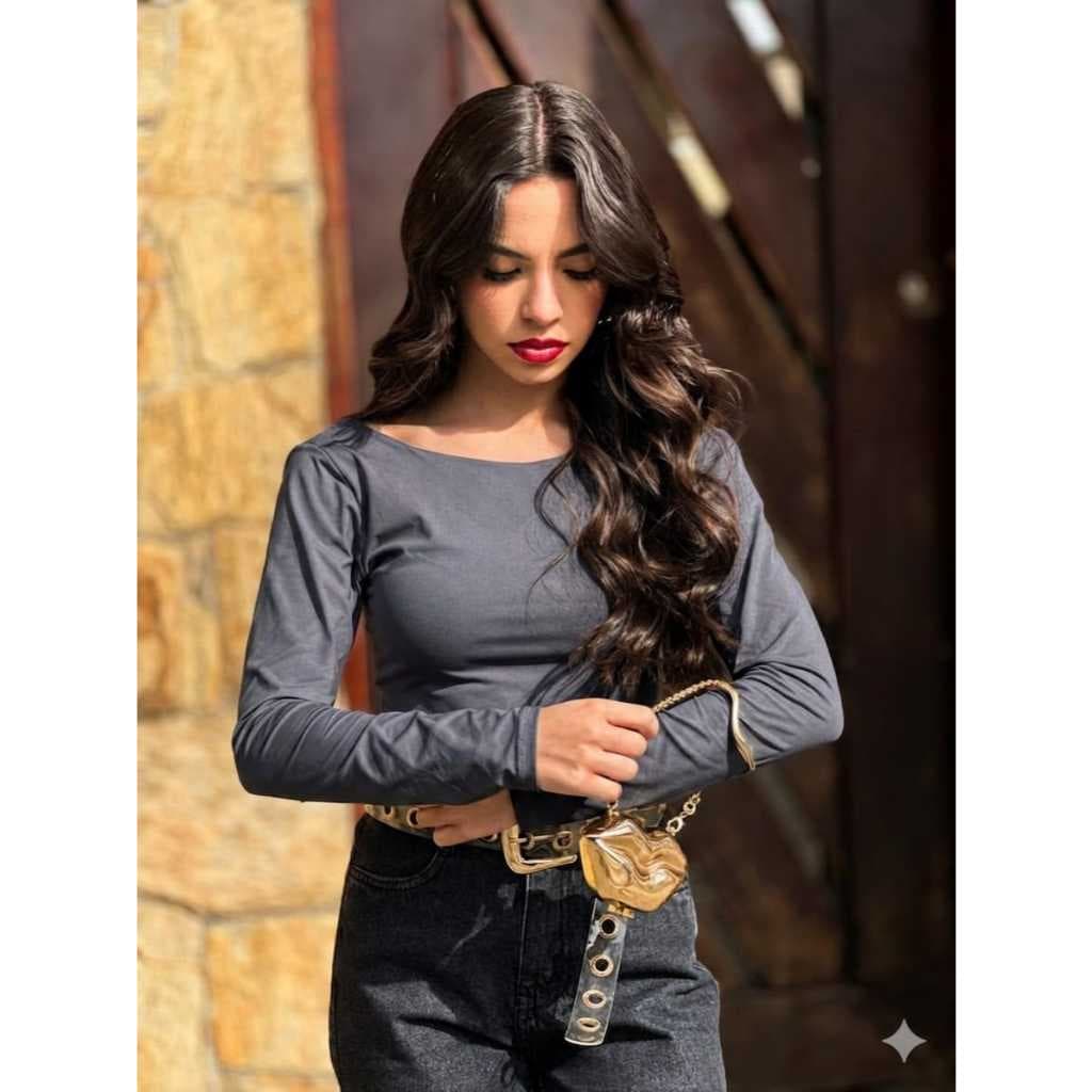 Body Manga Longa Decote Juvenil Moda Menina Adolescente Moça Dia Noite Confortável Ajustável a Corpo