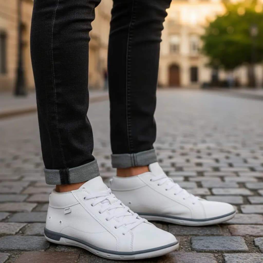 Sapatênis Masculino Bota Cano Alto Casual Branco Macio Com Zíper e Elástico Com Palmilha EVA