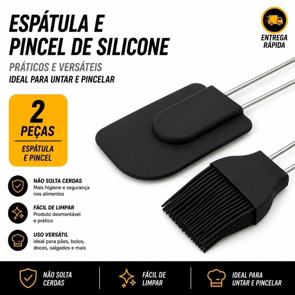 Kit Espátula E Pincel Culinário Silicone Desmontável