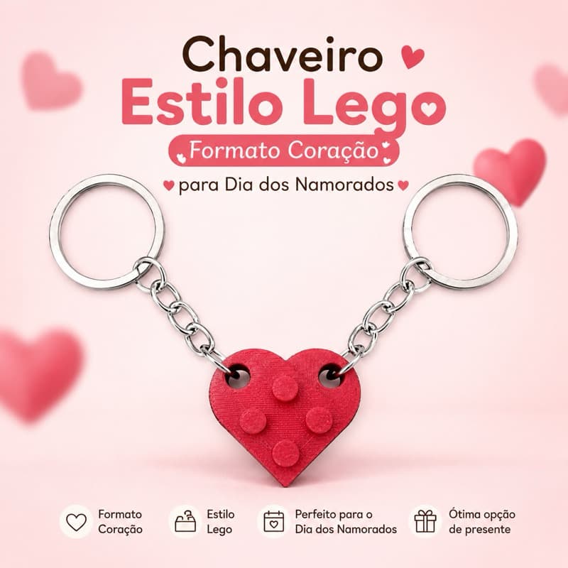 Par de Chaveiro de Montar estilo Lego Especial Dia dos Namorados