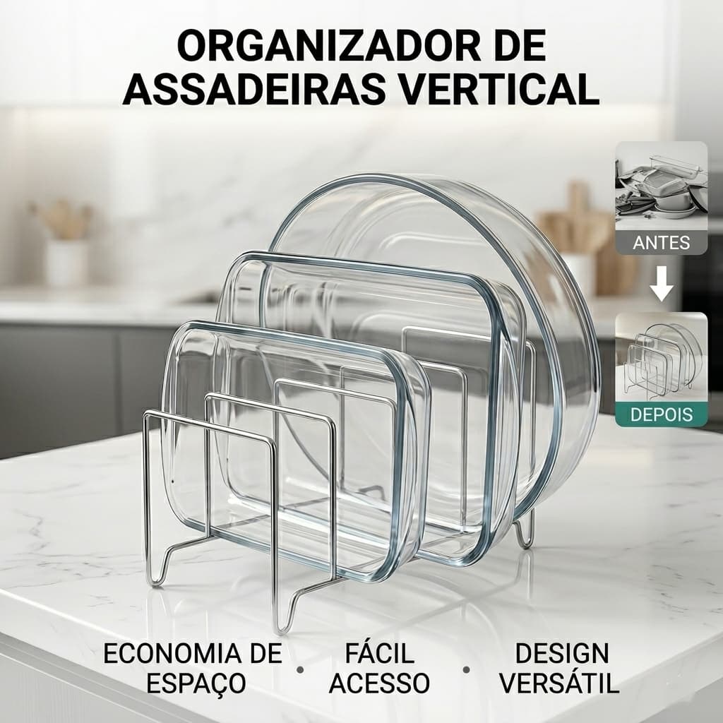 Organizador De Travessas Suporte Assadeiras Frigideiras Refratários Para Armário Pia Cozinha