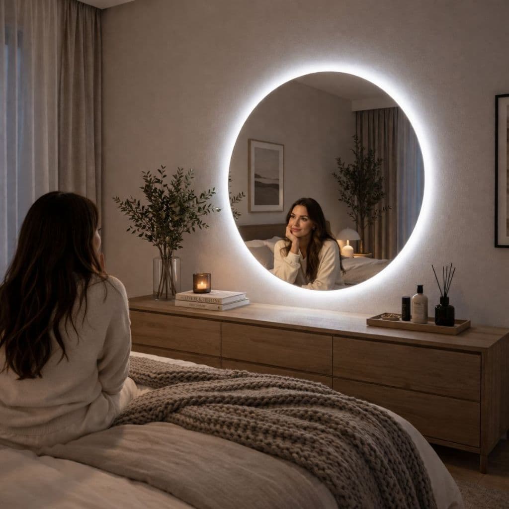 Espelho Com Led Redondo grande luz moderno organico com kit instalação fonte bivolt ou bateria