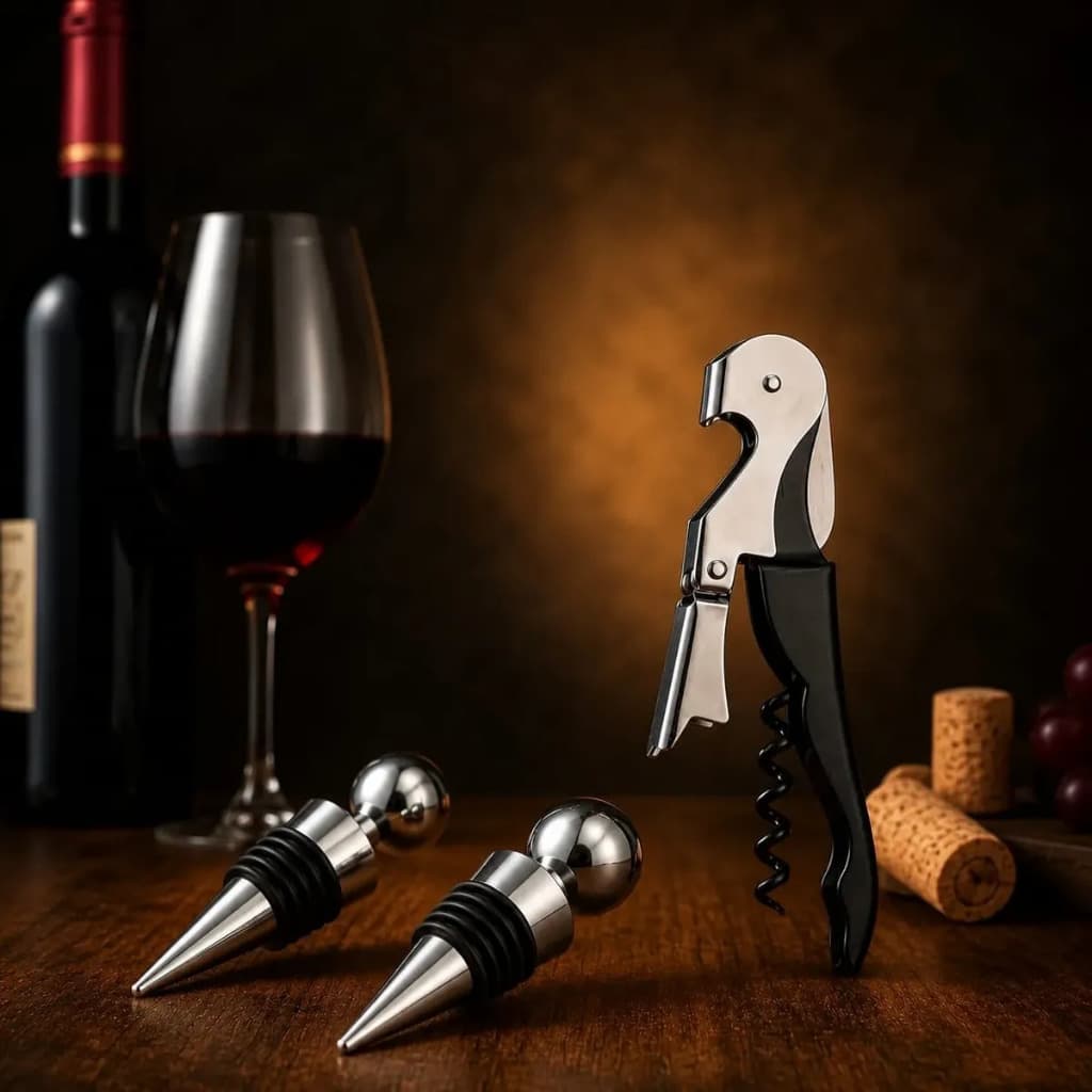Kit Abridor Saca Rolhas +  2 Tampa Rolha Para Garrafa De Vinho
