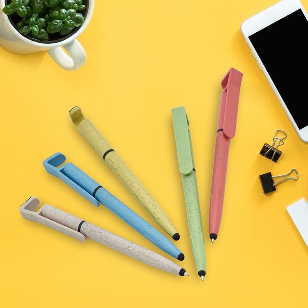 Caneta Touch Fibra De Bambu Com Suporte Para Celular