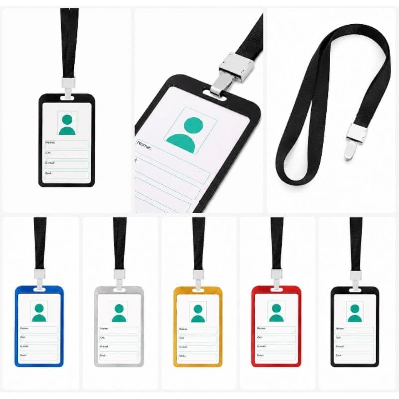 Crachá De Alumínio Universal Com Cordão Porta Cartão Identificação Ajustável Resistente