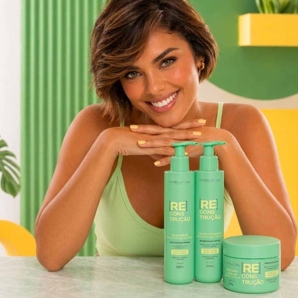 Kit Forbelle Reconstrução Capilar Intensiva: Tratamento Completo Shampoo Máscara Condicionador 300mL