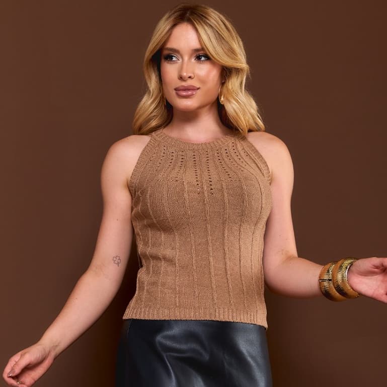 Blusa Feminina Estilosa Regata Tricot Modal Texturizada Roupa Feminina Elegante Tamanho Único