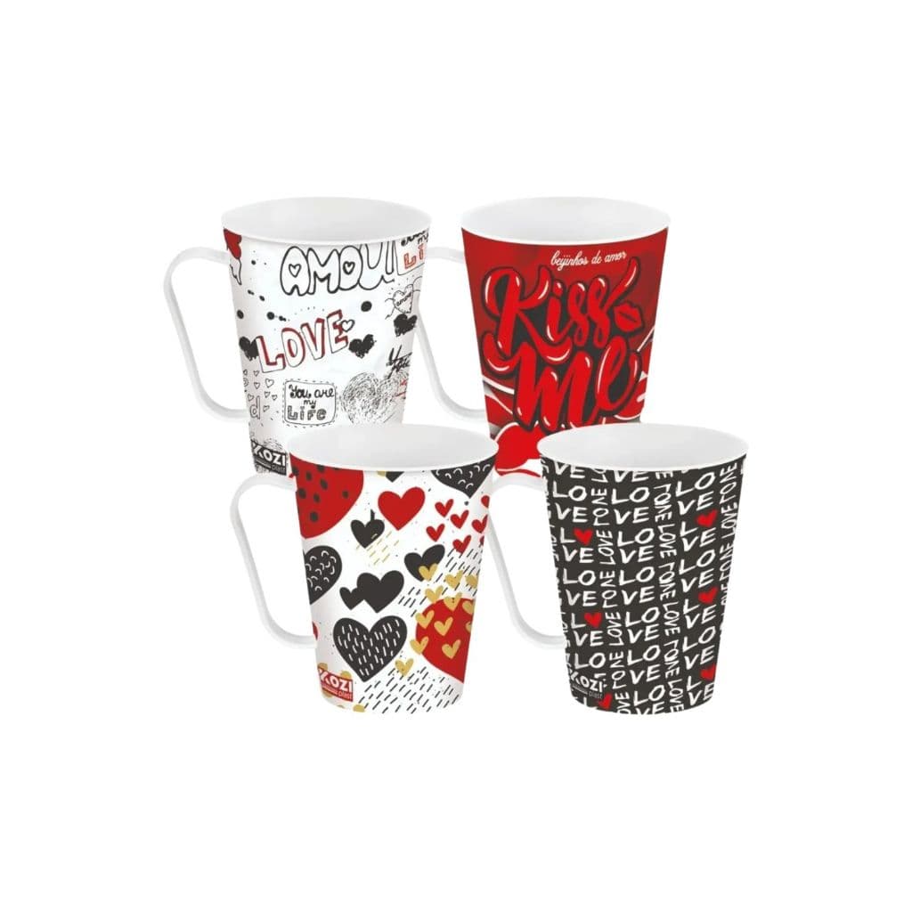 Kit 5 e 10 Canecas Decoradas Plástico Dia Dos Namorados Presente 430ml Com Alça Lembrancinhas