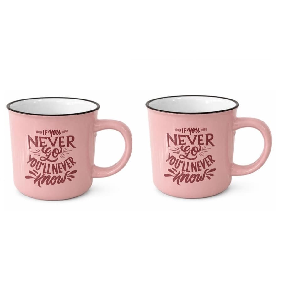 Caneca Never Go de Cerâmica 310ml Rosa 9x8,7cm - Kit 2 peças