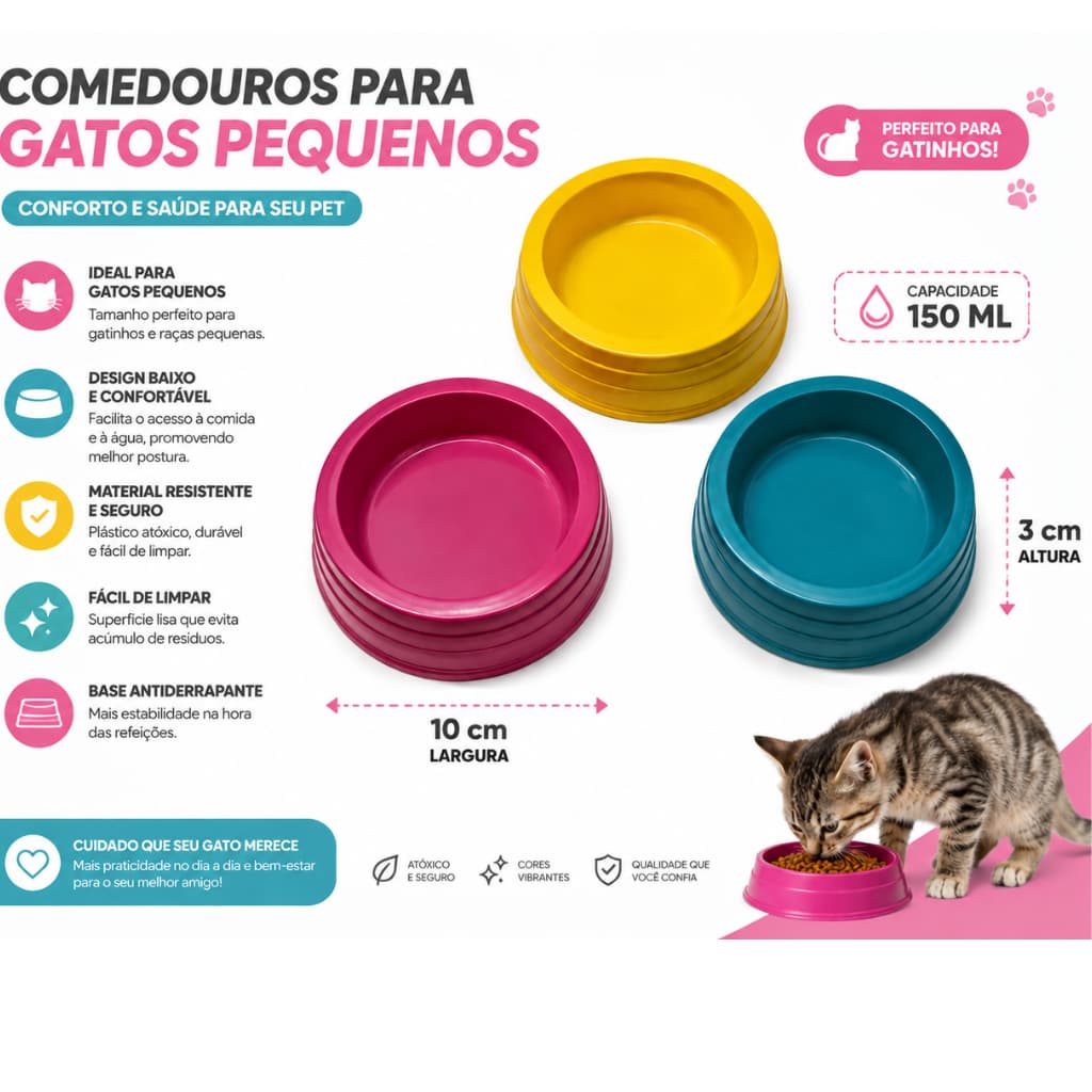 Comedouro Bebedouro Para Gatos Cães e Pets Pequenos 150ML diversas cores