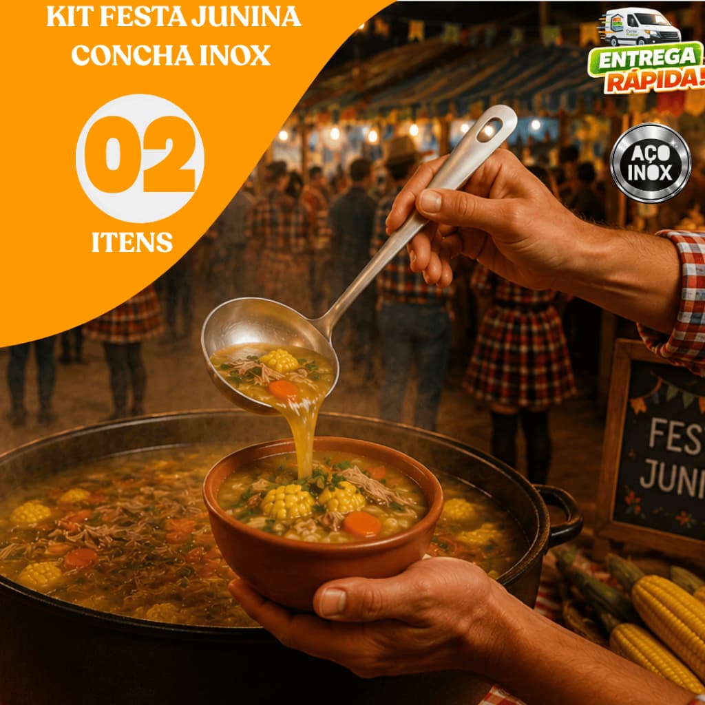 Kit 02/04 Conchas Inox Festa Junina Para Caldos Sopas Quentão Canjica Feijoada Restaurante Buffet