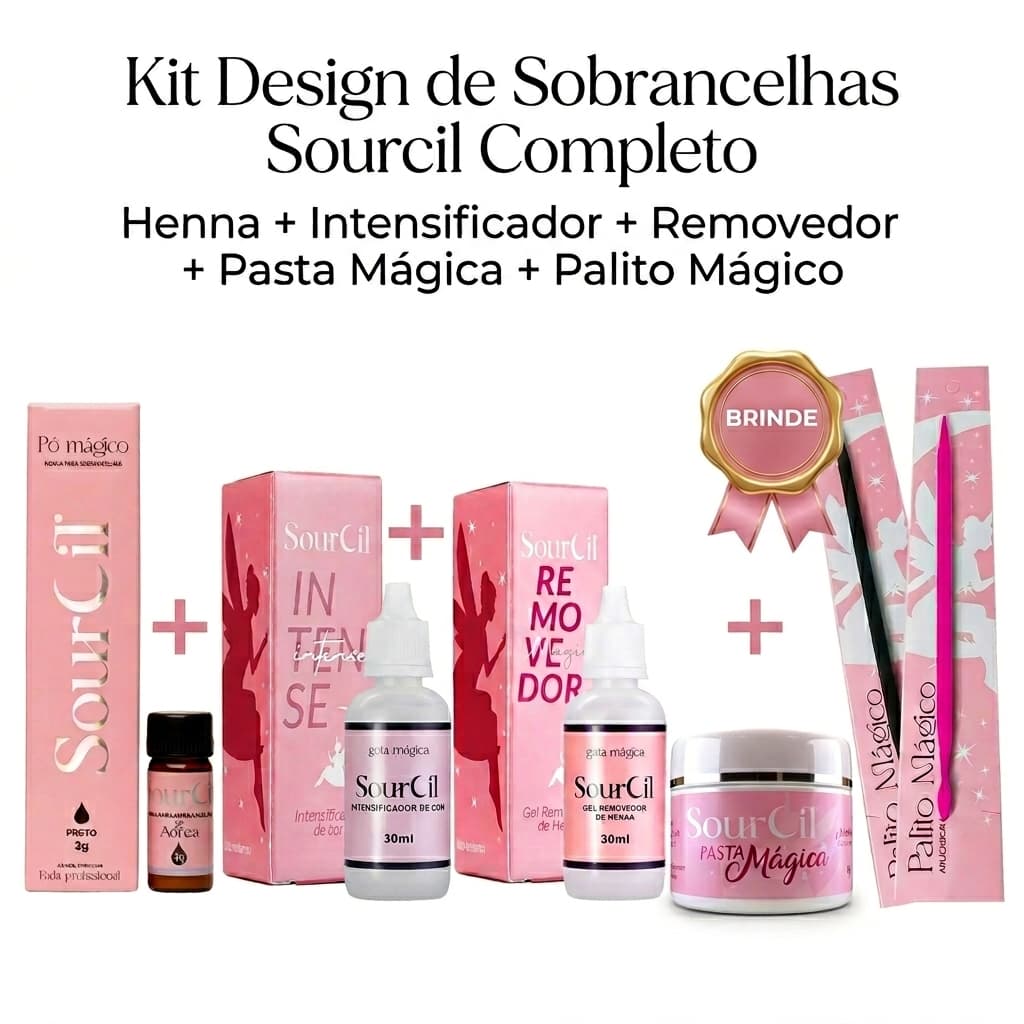 Kit Completo Design Sobrancelhas Sourcil Henna Intensificador Removedor Pasta Magica Palito Magico