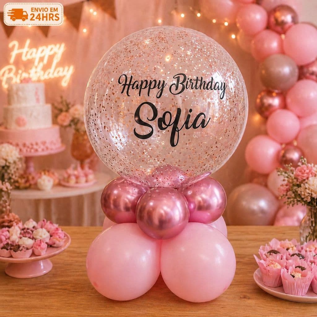 Balão Bubble Personalizado com Nome - Balão  para Festa, Aniversário, chá e Decoração bexiga glitter