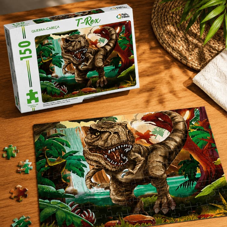Quebra cabeça Dinossauro T- Rex 150 Peças Jogo Infantil Brinquedo Pedagogico Educativo