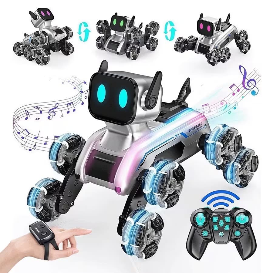 Cachorro Robô Inteligente 8 Rodas • Duplo Controle • Recarregável • Luzes e Música