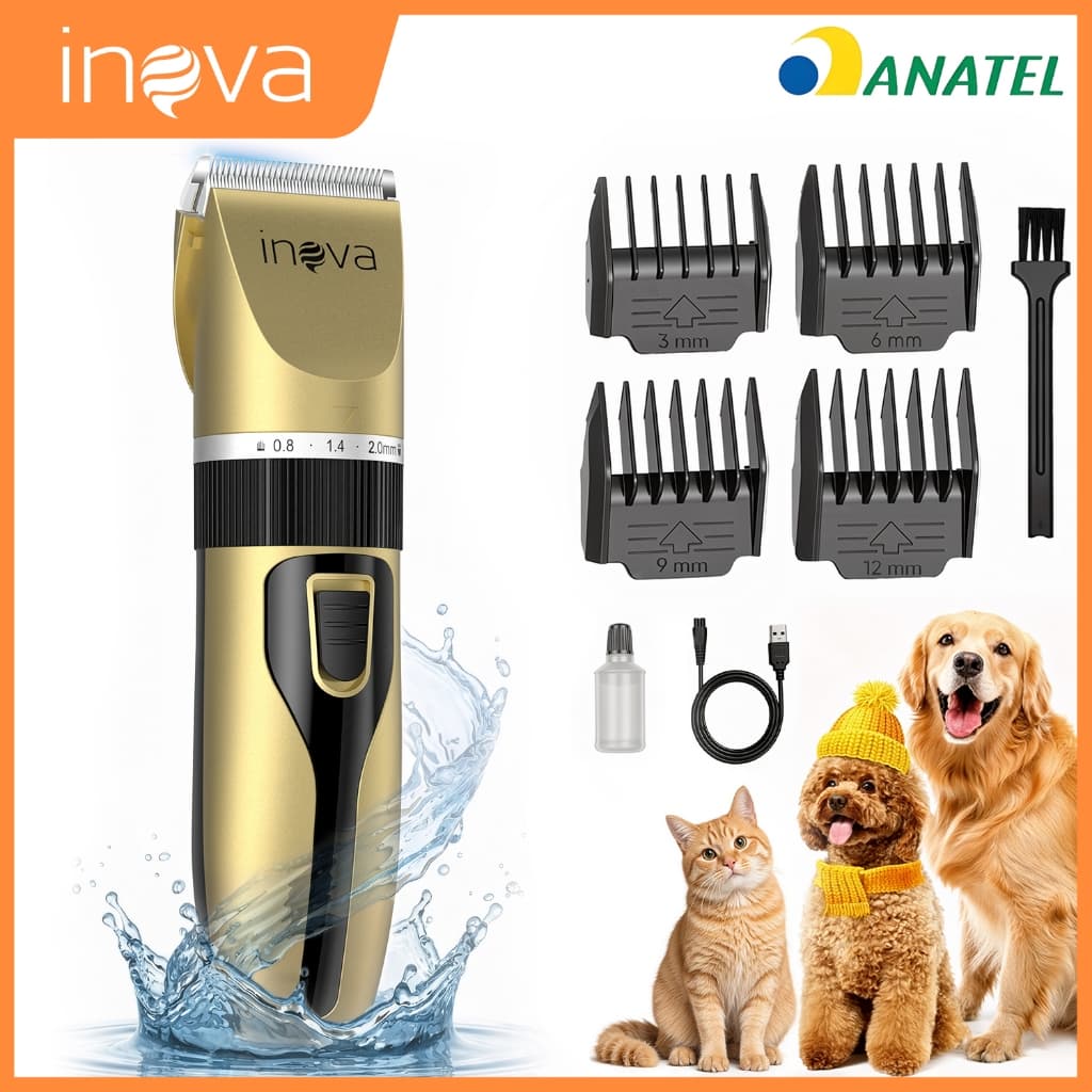 INOVA Máquina de Tosar Pet Profissional Sem Fio Recarregável Bivolt Silencioso Lâmina de Cerâmica 4 em 1