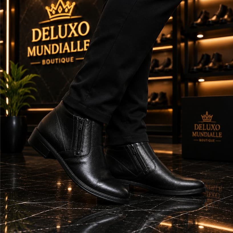 Bota Masculina Premium Sintética De luxo Mundialle – Zíper Lateral e Conforto Superior Envio Imediato!!!