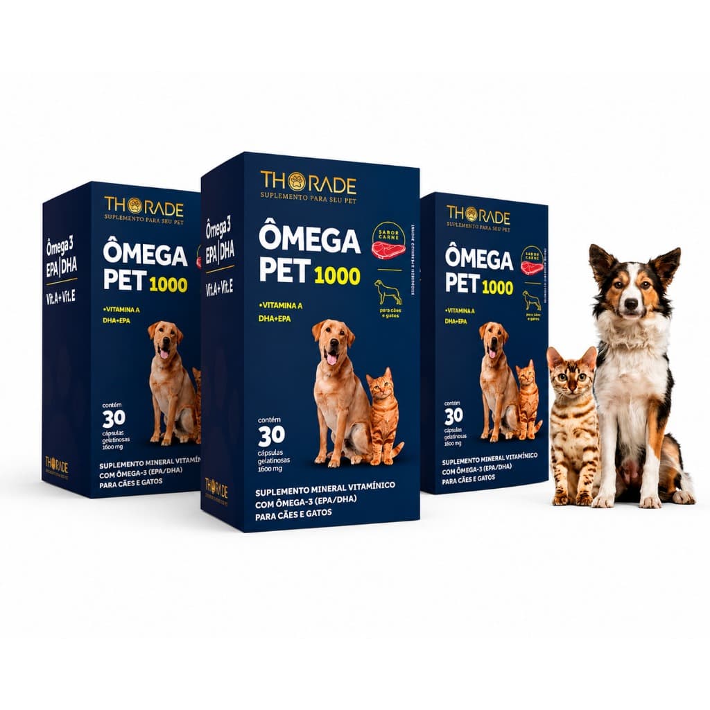 Kit 3 Suplemento Thorade Ômega 1000 Cachorro Gato 30 Cápsulas