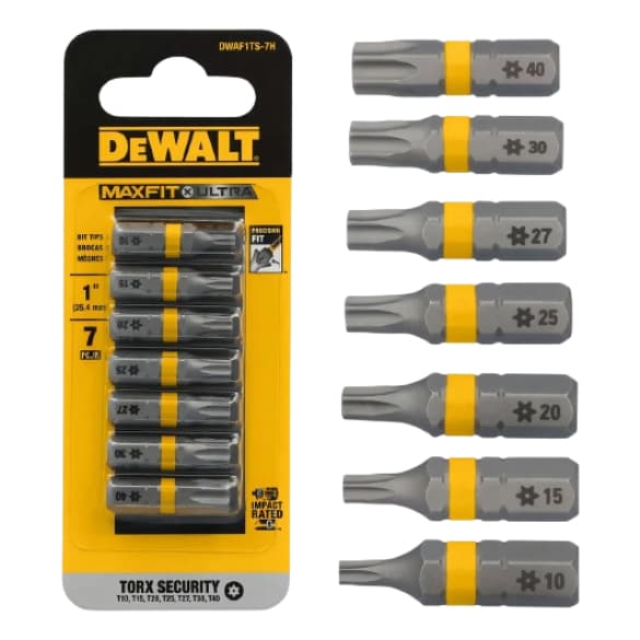 Kit Pontas Bits Dewalt Torx MaxFit Ultra 7 Peças 1” DWAF1TS-7H