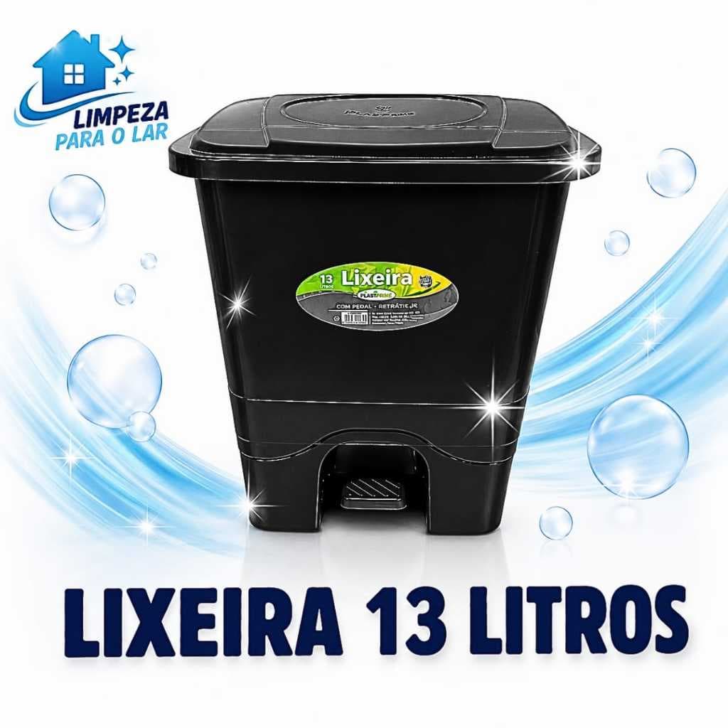 Lixeira 13L Multiuso com Tampa e Pedal para Cozinha e Banheiro