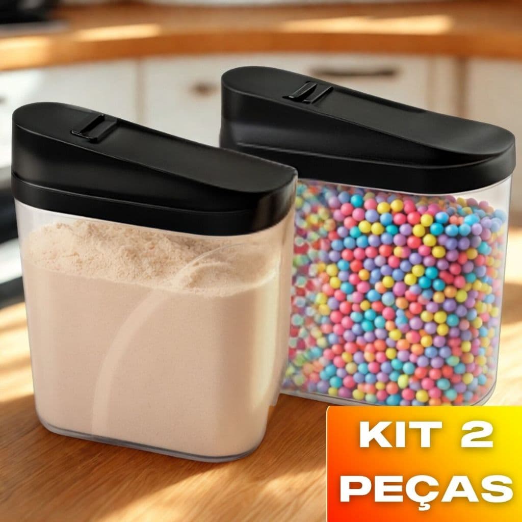 2 Farinheiro Dispenser Açucareiro 1 Litro Pote Multiuso Medidor Transparente Atóxico livre de BPA