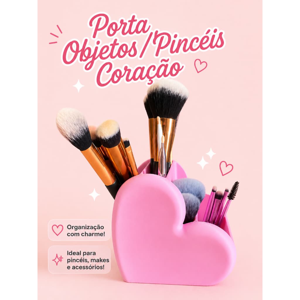 Porta Objetos Coração / Porta Pincéis / Organizador Maquiagem Decorativo