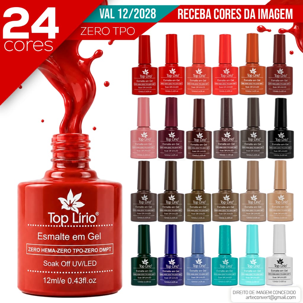 Kit 24 Esmaltes em Gel Lírio LED UV Alongamento de Unhas Manicure Acrigel
