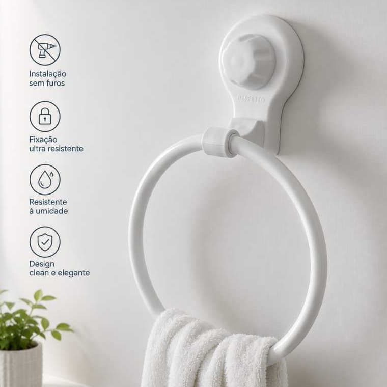 Suporte para Toalha com Ventosa – Porta Toalha de Parede sem Furos