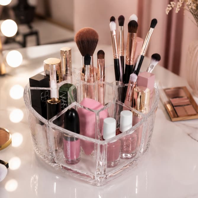 Organizador Cosmético Porta Batom Maquiagem Esmalte De Coração Acrilico Pincel Blush Salao de Beleza