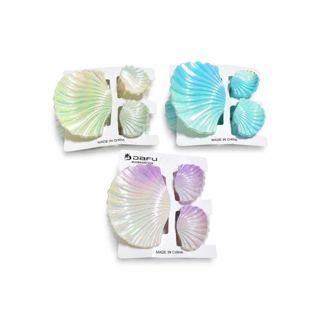 Kit Presilha Holográfica 3 Peças Concha-  Flor