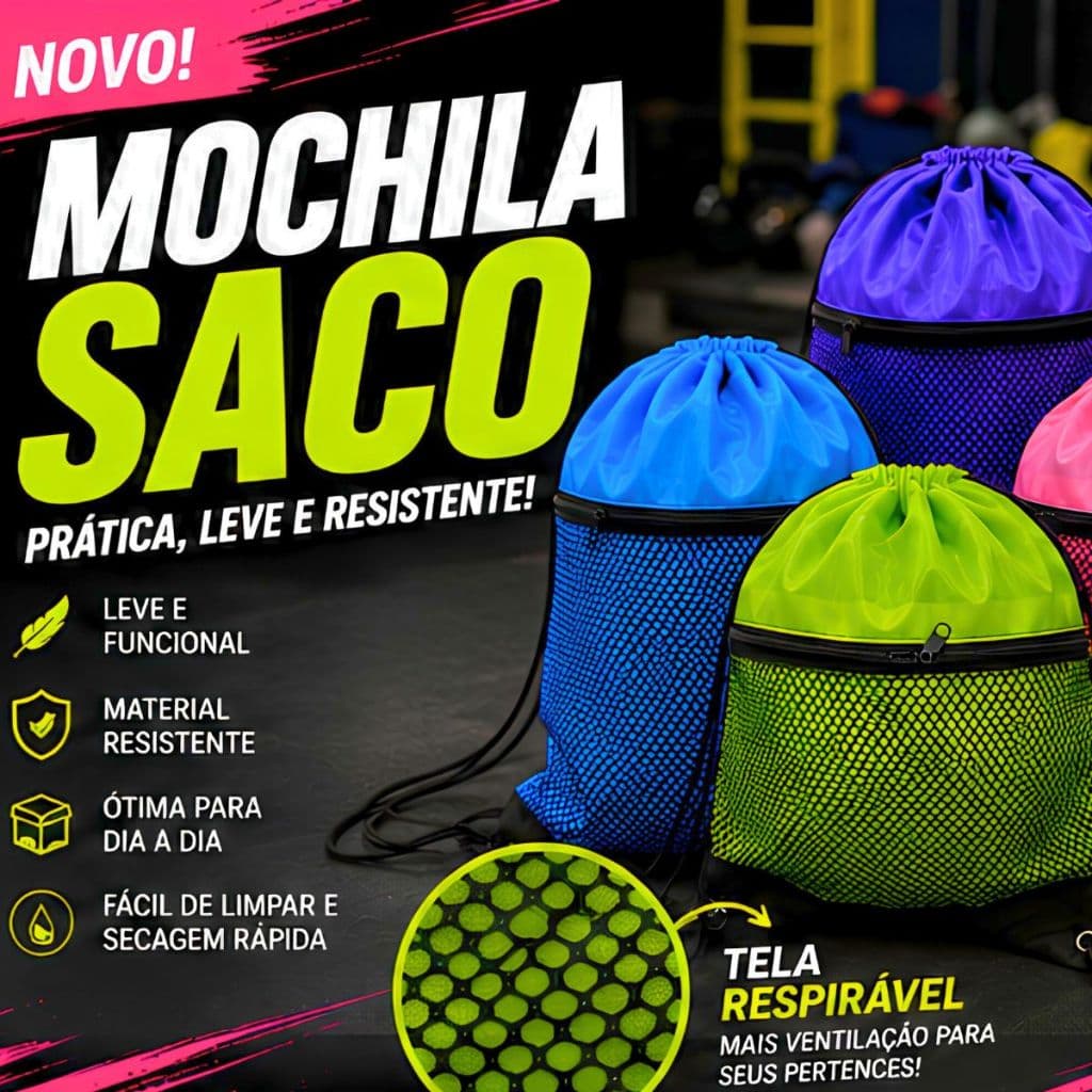 Kit 2 Bolsas Mochila Saco com Zíper Diversas Cores lisas
