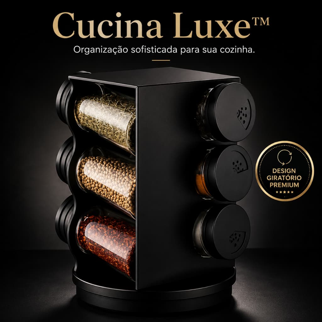 Cucina Luxe Porta Temperos Giratório 6 Potes 80ml Organizador Cozinha Preto