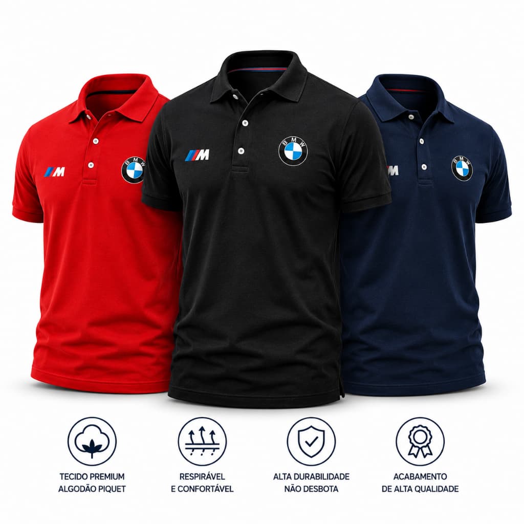 kit 3 camisa Polo desportiva masculino modelo bmw m (Motorsport)