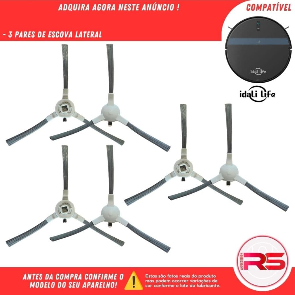 kit 3 Pares Escova Frontal para Robô Aspirador IDALI LIFE V3S PRO DF-ILRO066