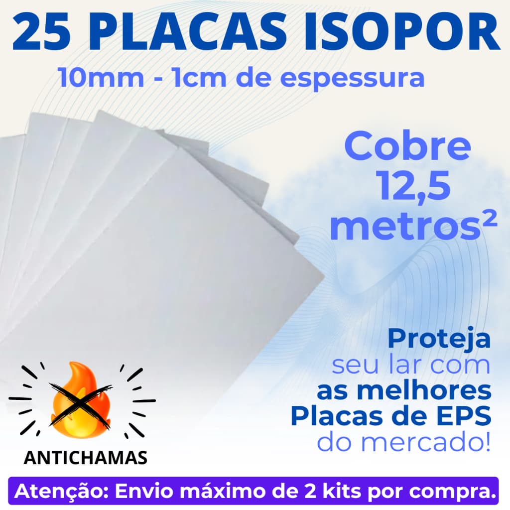 25 Placas de Isopor EPS Antichamas com 10 mm (1 cm) de espessura - para forro e parede