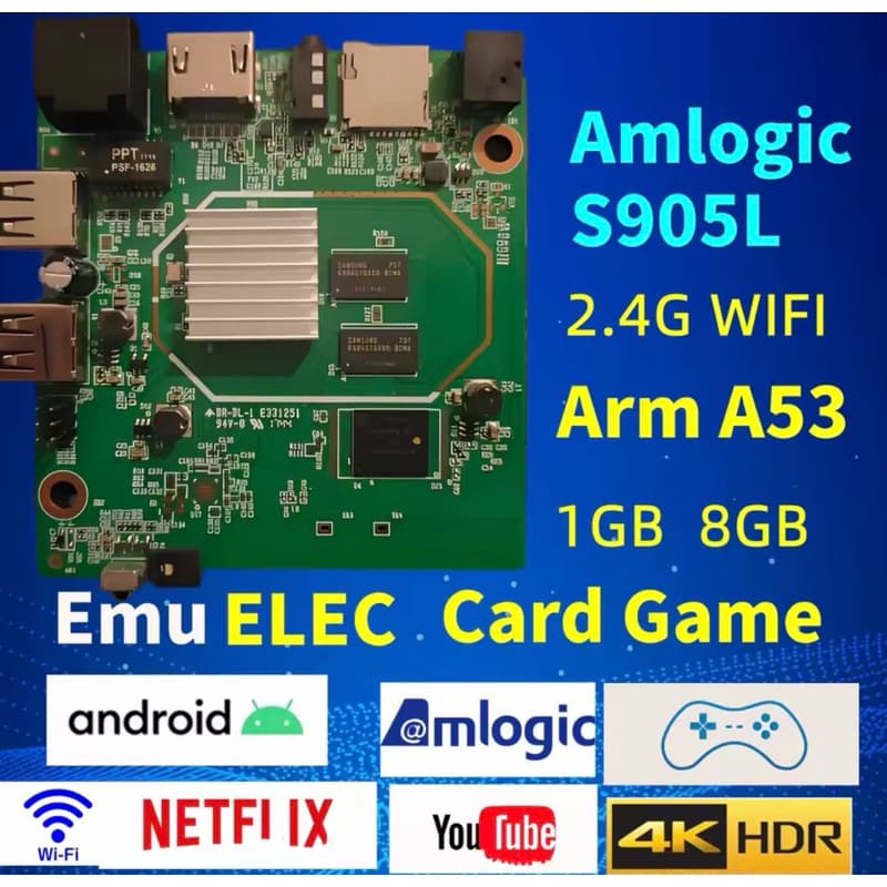 PLACA D950 AMLOGIC S905L 1GB 8GB 2.4G WIFI ANDROID 7.1 SUPORTE EMUELEC CARTÃO JOGO TV BOX PCBA PARA D905