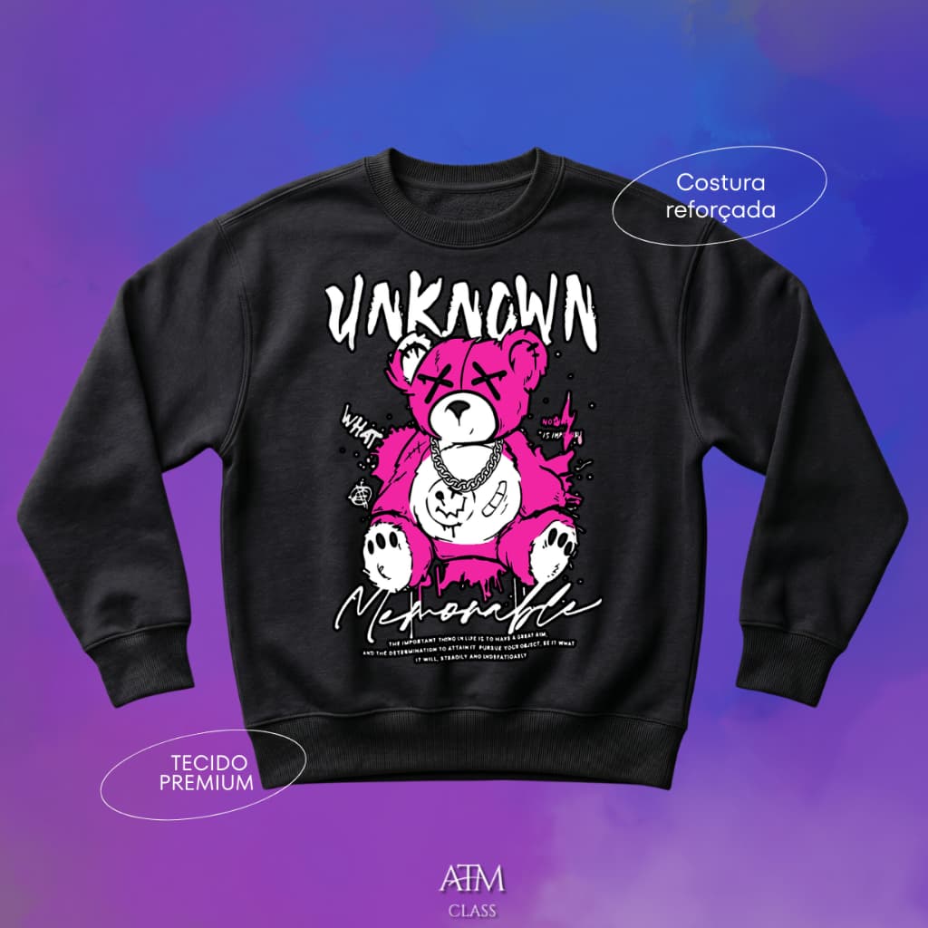 Moletom Casual desenho hype urso rosa unknown tecido premium envio imediato