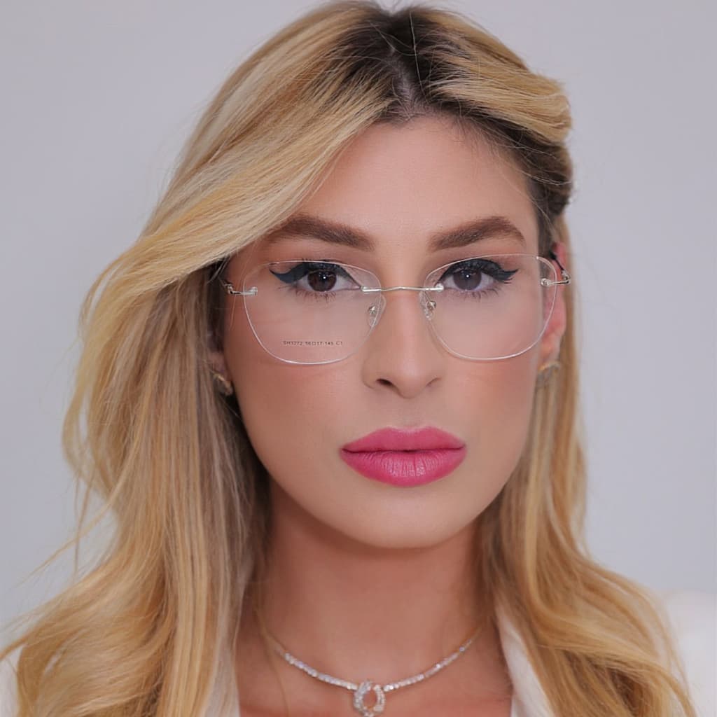 Óculos Feminino Retangular Titanium New Lente Transparente Sem Grau Moderno Elegante e Estojo Brinde