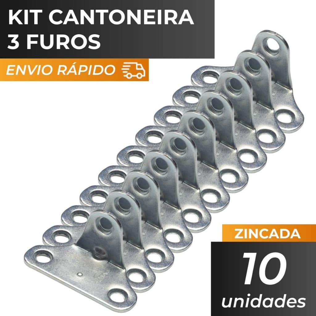 Kit 10 Cantoneiras 3 Furos 1,5" para Móveis e Prateleiras ZIncada/Preta/Branca