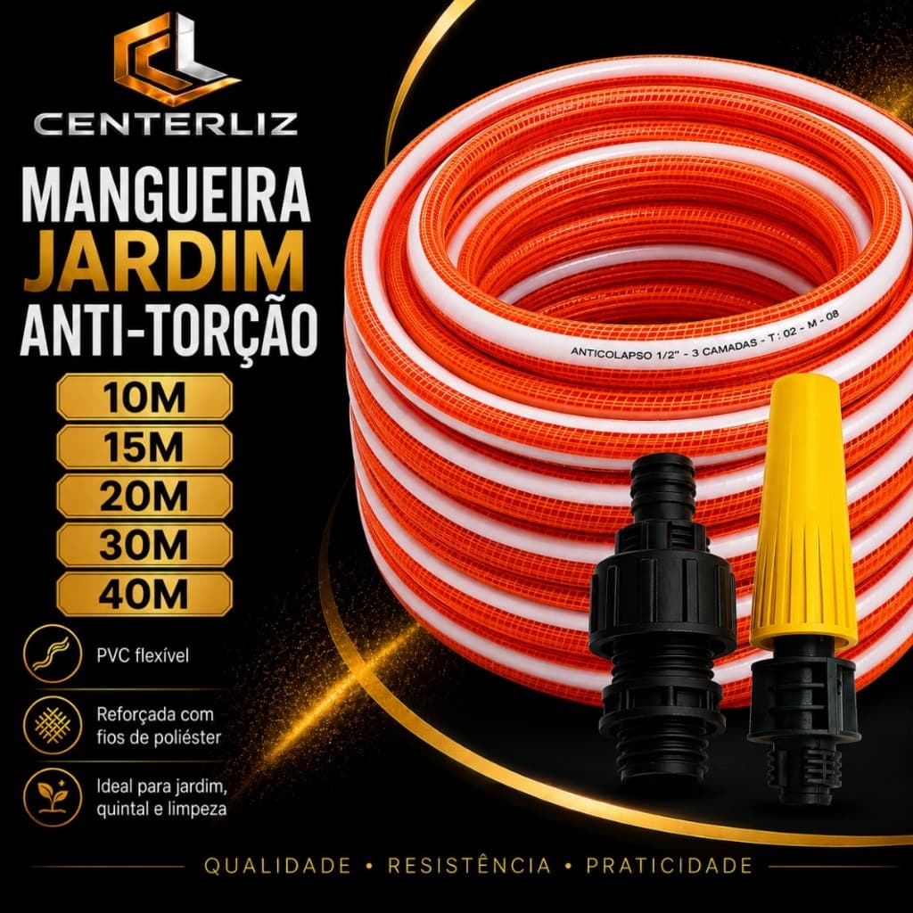 Mangueira Multiuso Antitorção Laranja e Branco para Jardim e Uso Doméstico 10m 15m 20m 30m 40m
