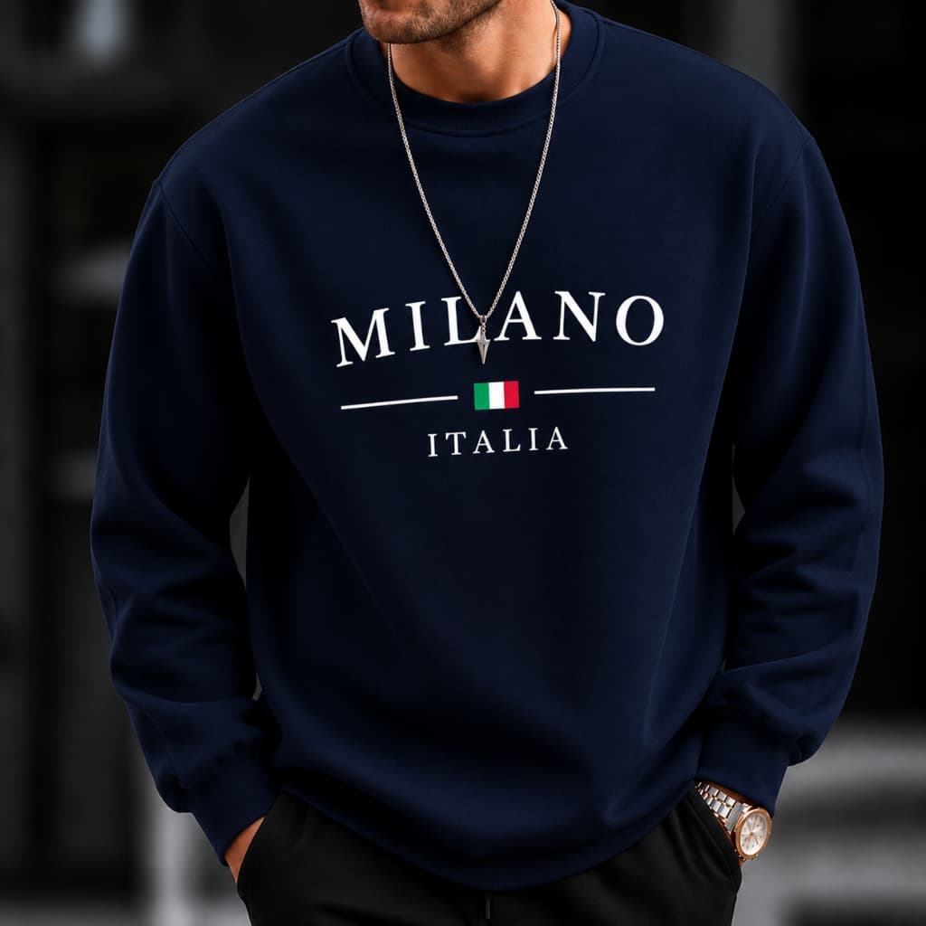 Moletom Careca Frio Confortável Estampa Itália Milano Dia Dia Feminino Unissex Masculino Algodâo Poliéster