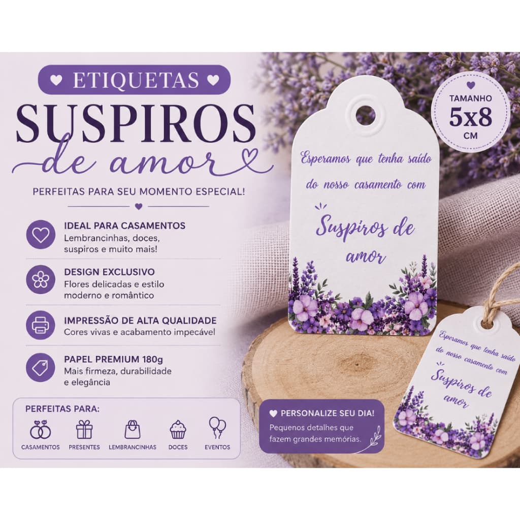 Tags Personalizada - Suspiro do Amor - Canto arredondado ou reto