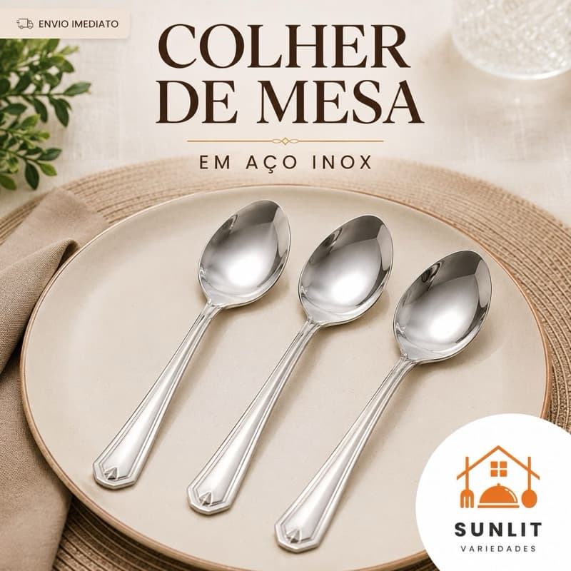 Kit de Colher de Mesa Inox – Utensílio Resistente e Indispensável para Refeições, Sobremesas e Uso Diário Casa Q