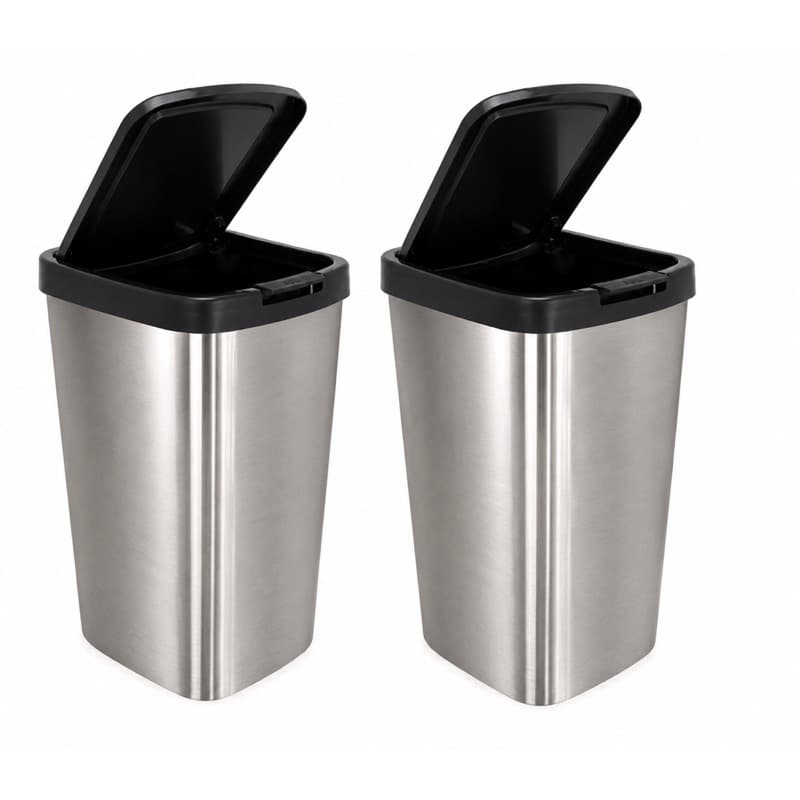 Kit 2 Lixeiras Práticas 9 Litros Prata Com Tampa Click Label Inox- Para Escritório, Cozinha, Banheiro e Etc - TOY 25462