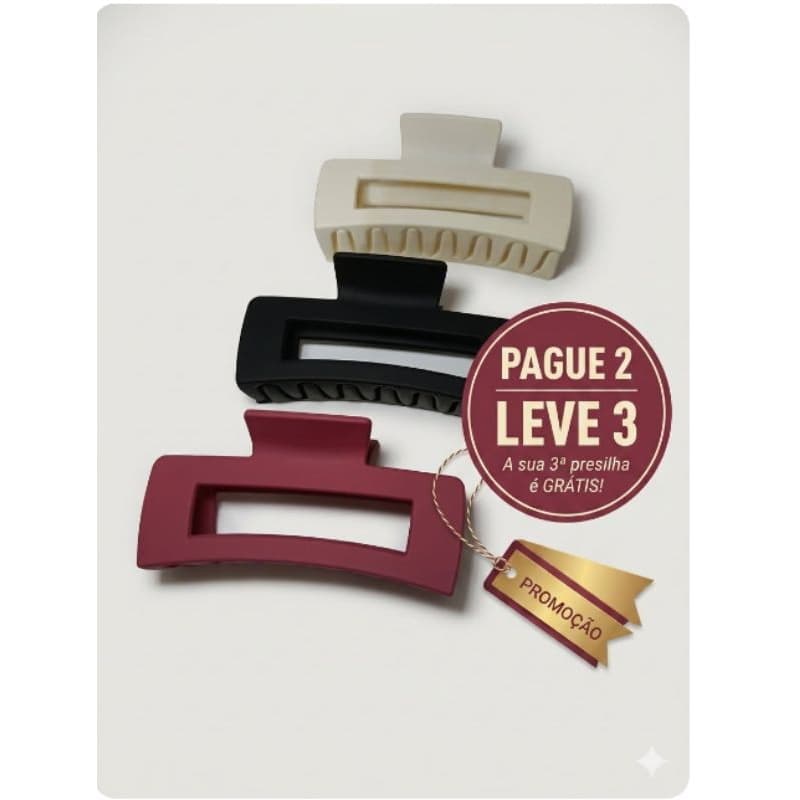 Presilha prendedor piranha para cabelo resistente grande 10x5 cores sortidas kit com 3 unidade