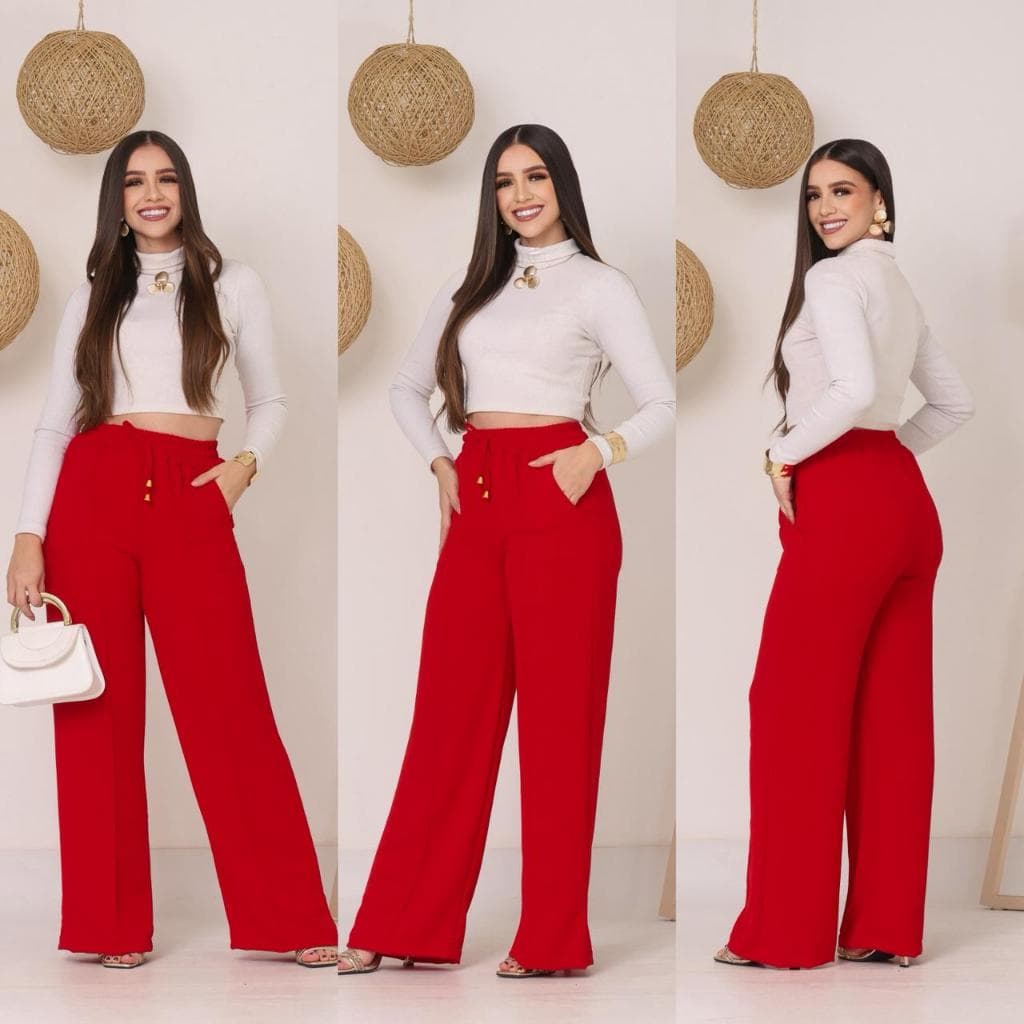 Calça Pantalona Feminina Cintura Alta wide leg Elegante,Casual Tecido, Leve, Com Forro Interno, Bolsos Funcionais